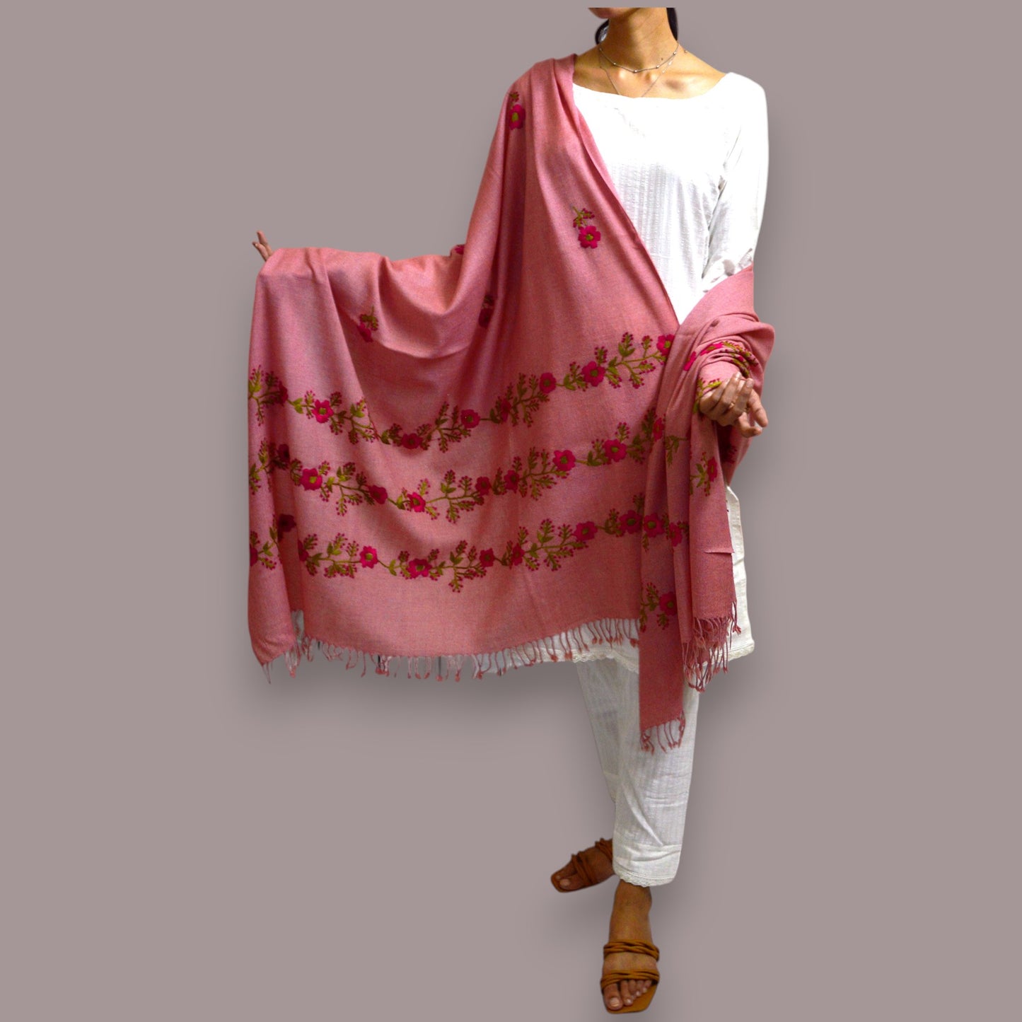Handmade Women Woollen Shawl Wrap With Handcrafted Design - Blush Pink 3