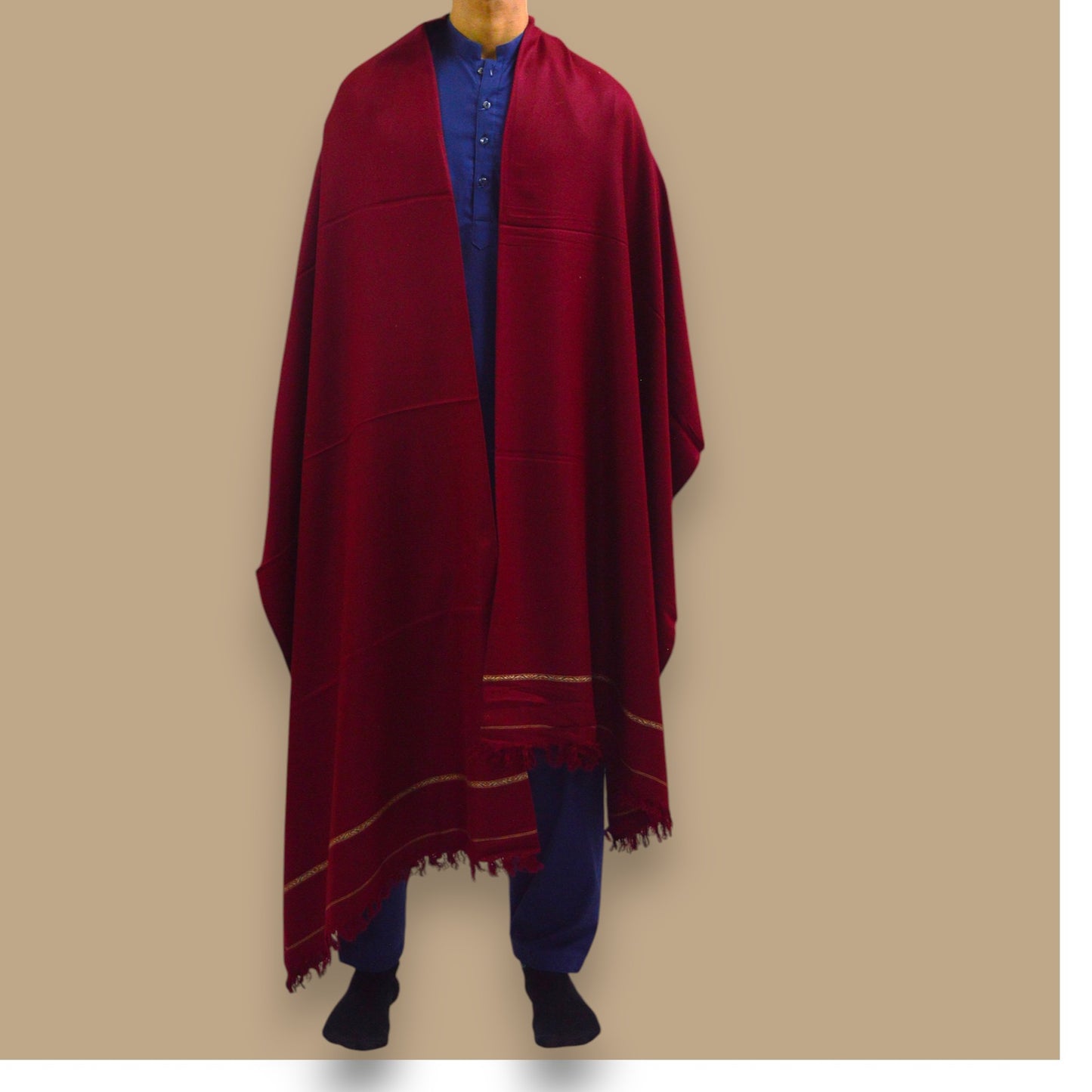 Handmade Unisex Wool Shawl Wrap Handcrafted Border Design - Dark Red 4
