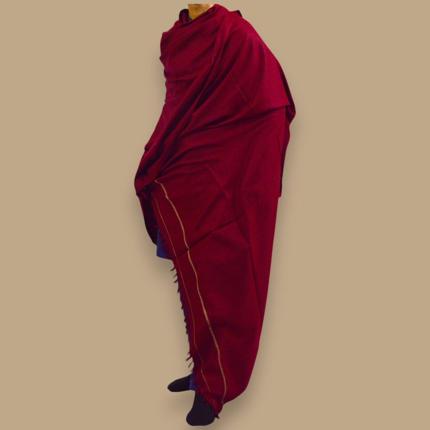 Handmade Unisex Wool Shawl Wrap Handcrafted Border Design - Dark Red 3
