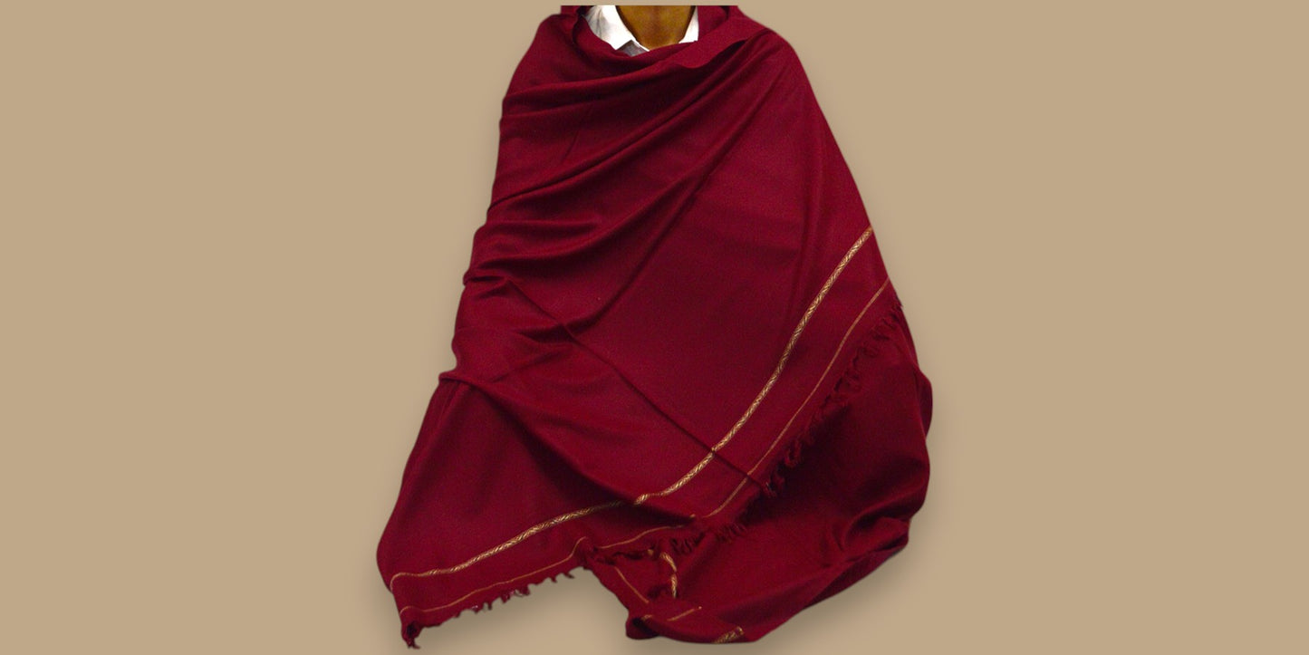 Handmade Unisex Wool Shawl Wrap Handcrafted Border Design - Dark Red 2