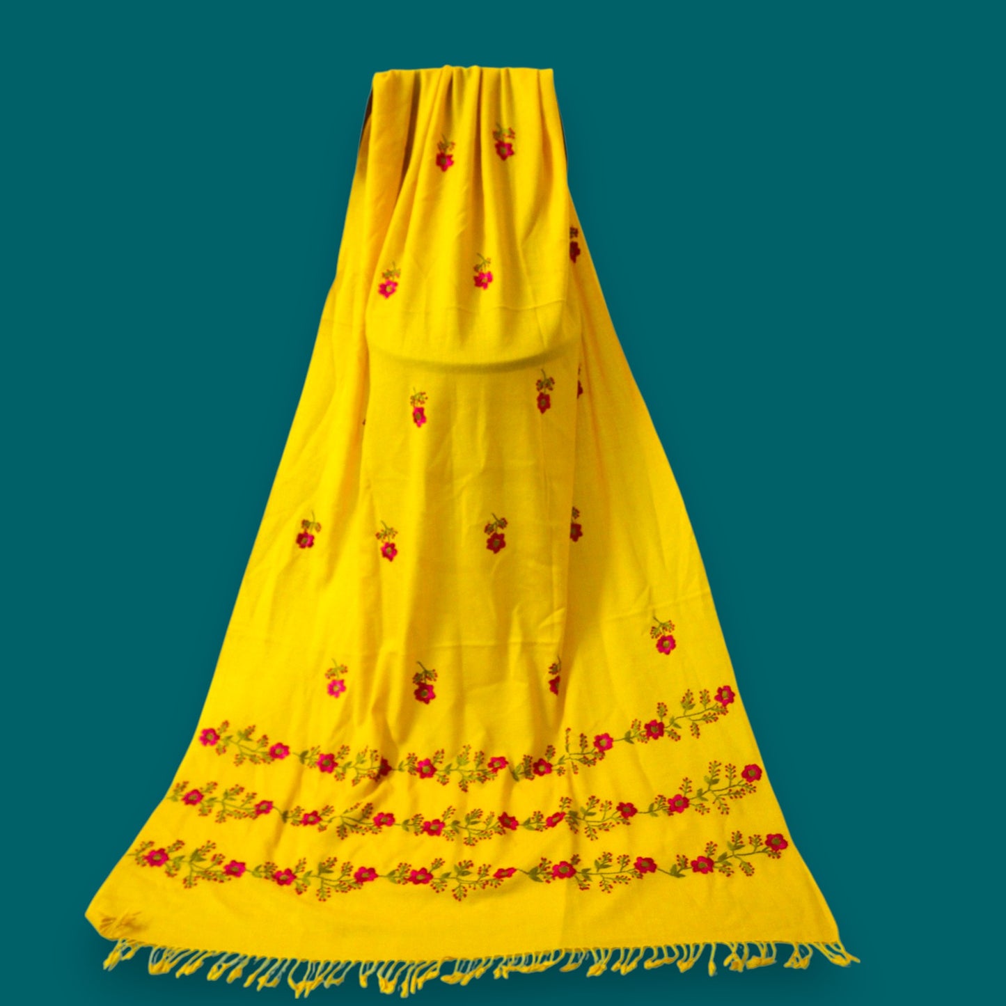Handmade Women Woollen Shawl Wrap With Handcrafted Design - Yellow 1