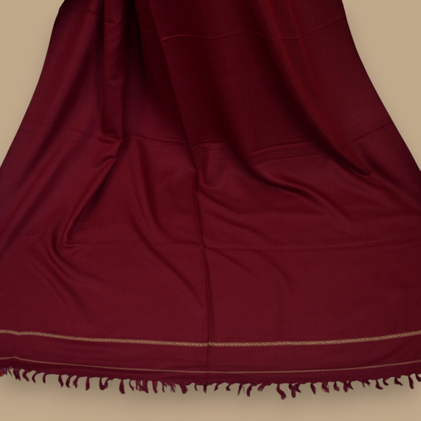 Handmade Unisex Wool Shawl Wrap Handcrafted Border Design - Dark Red 1