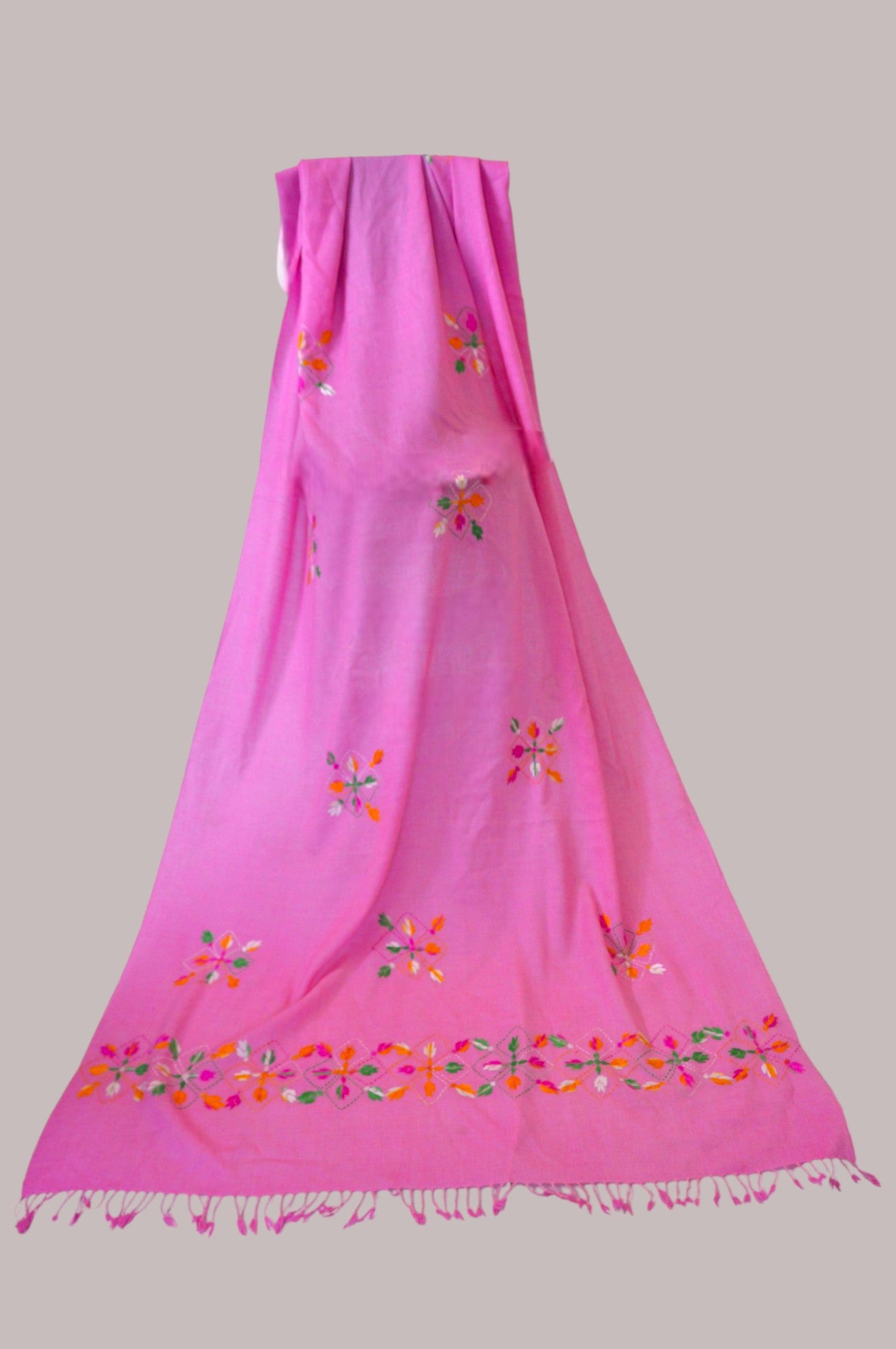 Handmade Women Woollen Shawl Wrap With Handcrafted Design - Light Pink