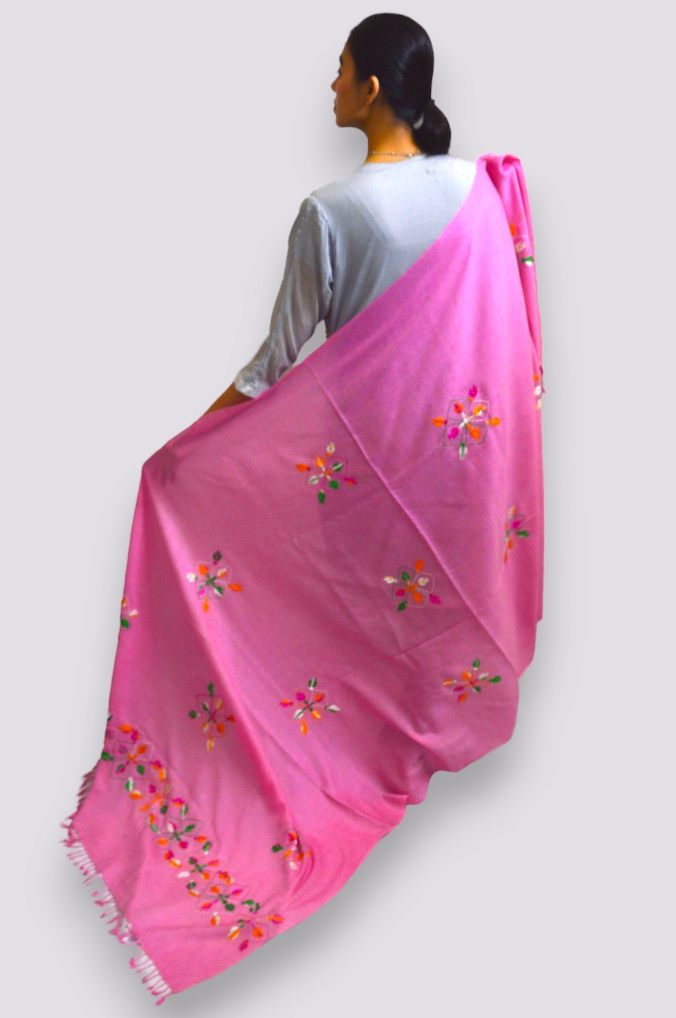 Handmade Women Woollen Shawl Wrap With Handcrafted Design - Light Pink 1