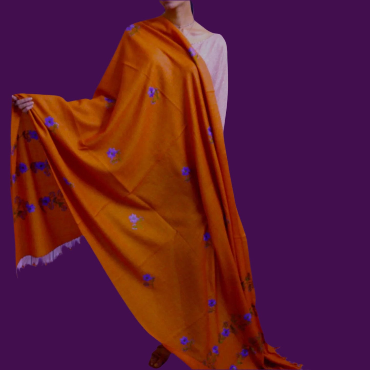 Handmade Women Woollen Shawl Wrap With Handcrafted Design - Rust Orange 1