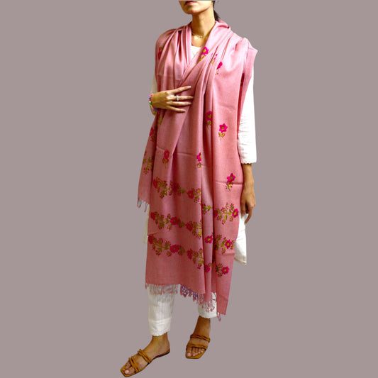 Handmade Women Woollen Shawl Wrap With Handcrafted Design - Blush Pink