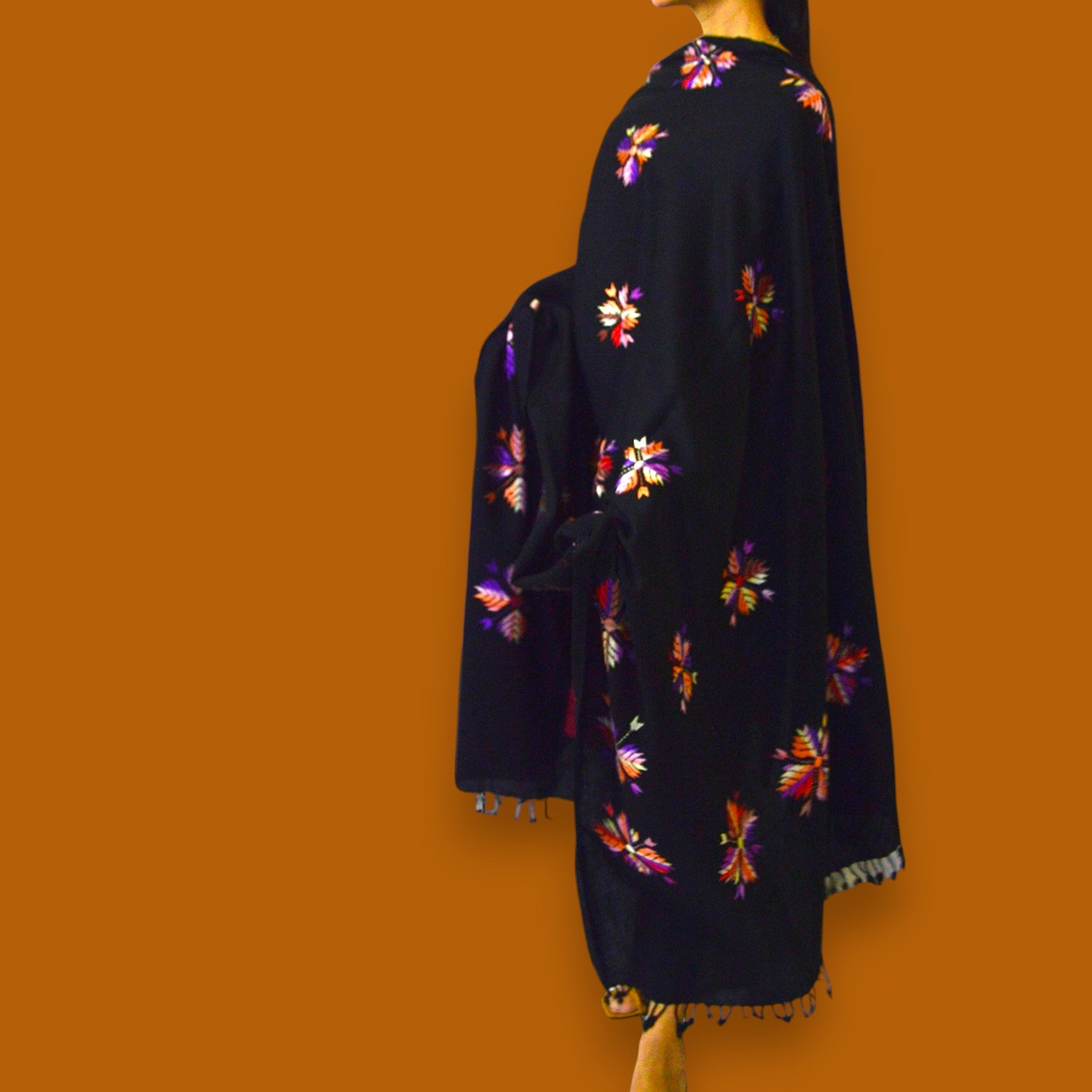 Handmade Women Woollen Shawl Wrap Handcrafted Design - Black Patchwork 1