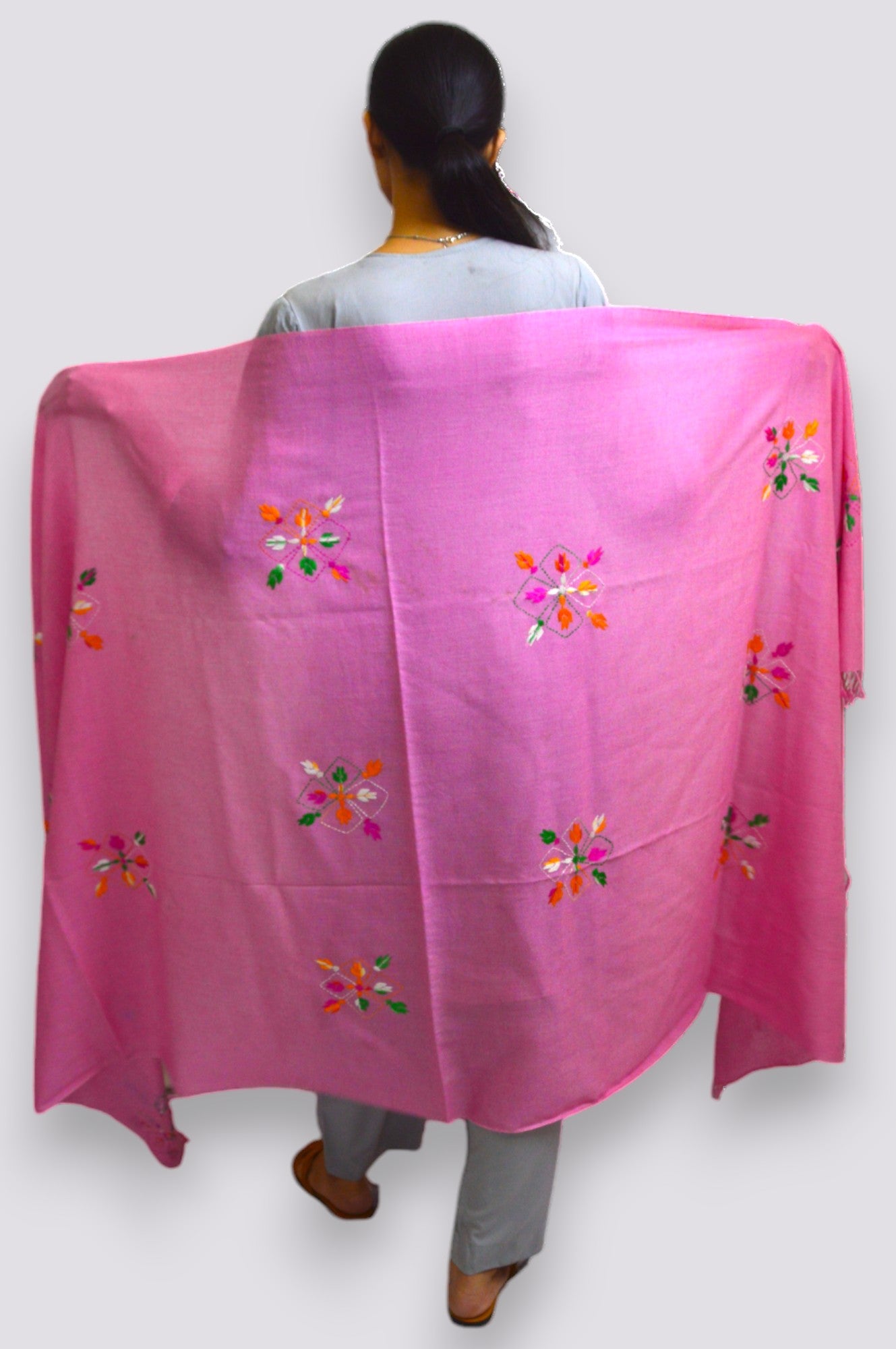 Handmade Women Woollen Shawl Wrap With Handcrafted Design - Light Pink 2
