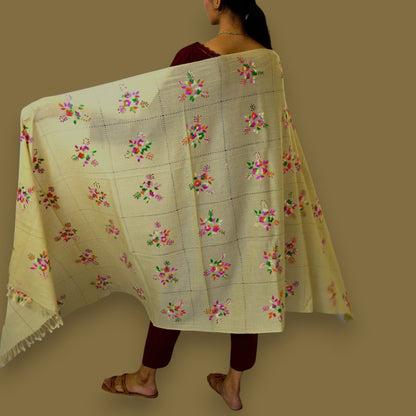 Handmade Women Woollen Shawl Wrap With Handcrafted Design - Tan 3