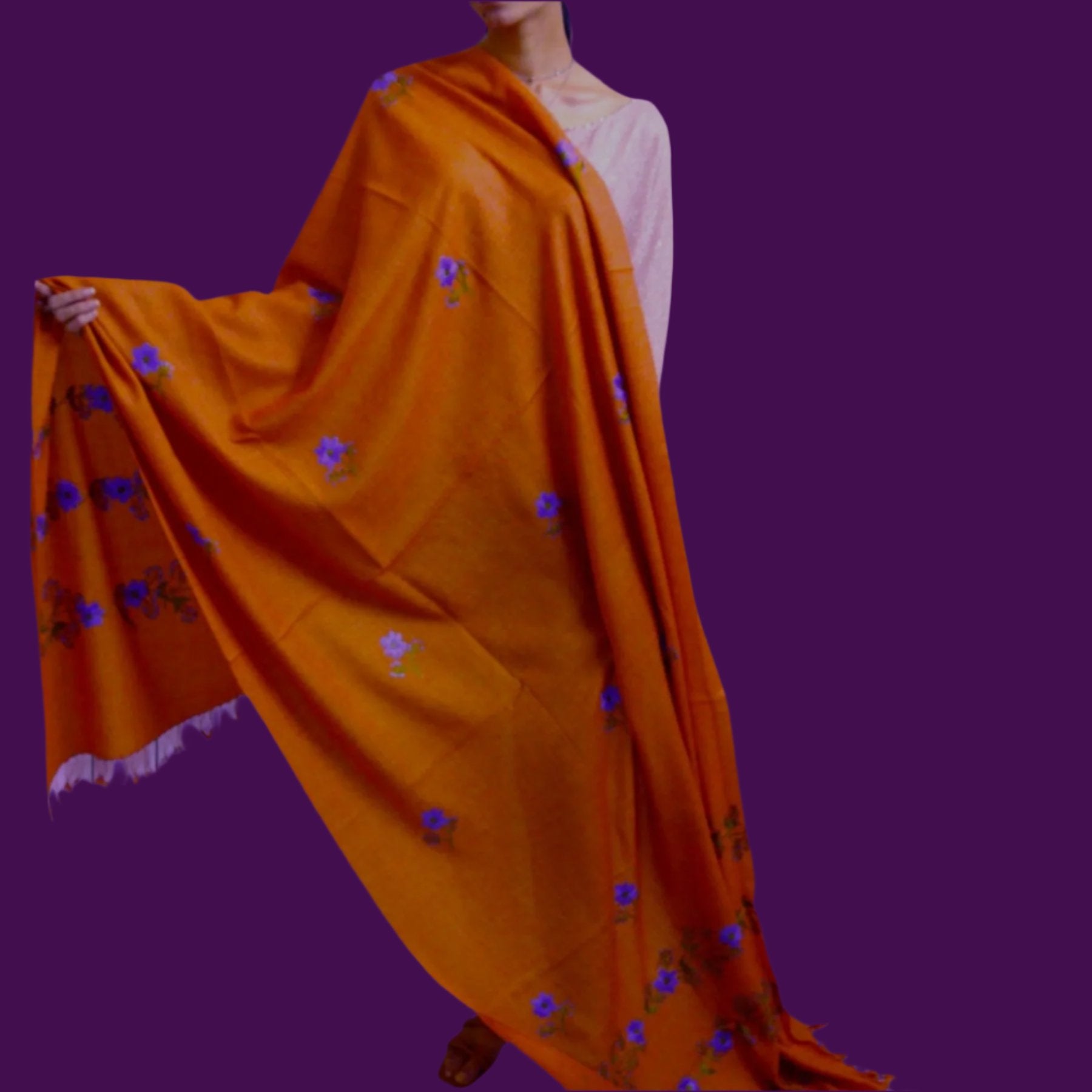 Handmade Women Woollen Shawl Wrap With Handcrafted Design - Rust Orange 1